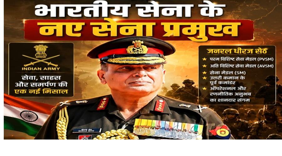 जनरल धीरज सेठ बने भारतीय सेना के नए सेना प्रमुख