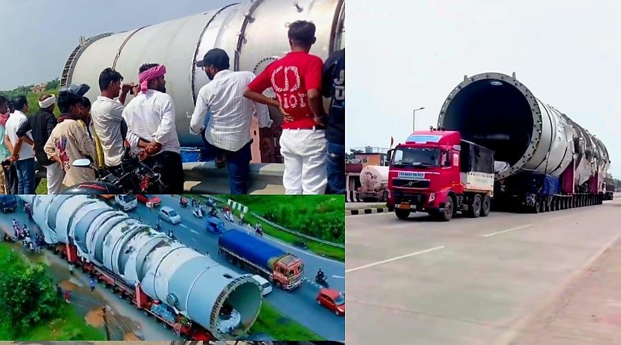 240 पहियों वाला वायरल ट्रेलर वाराणसी में फंसा