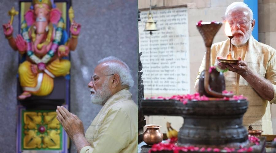 नरेन्द्र मोदी के सरकारी नेतृत्व के 25 साल पूरे, गणेश मंदिर में की पूजा-अर्चना